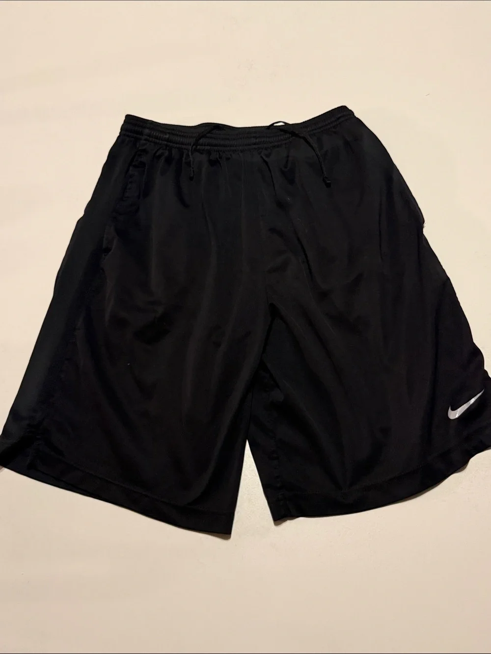 Nike men’s small Black Athletic Shorts with White Swoosh Accent